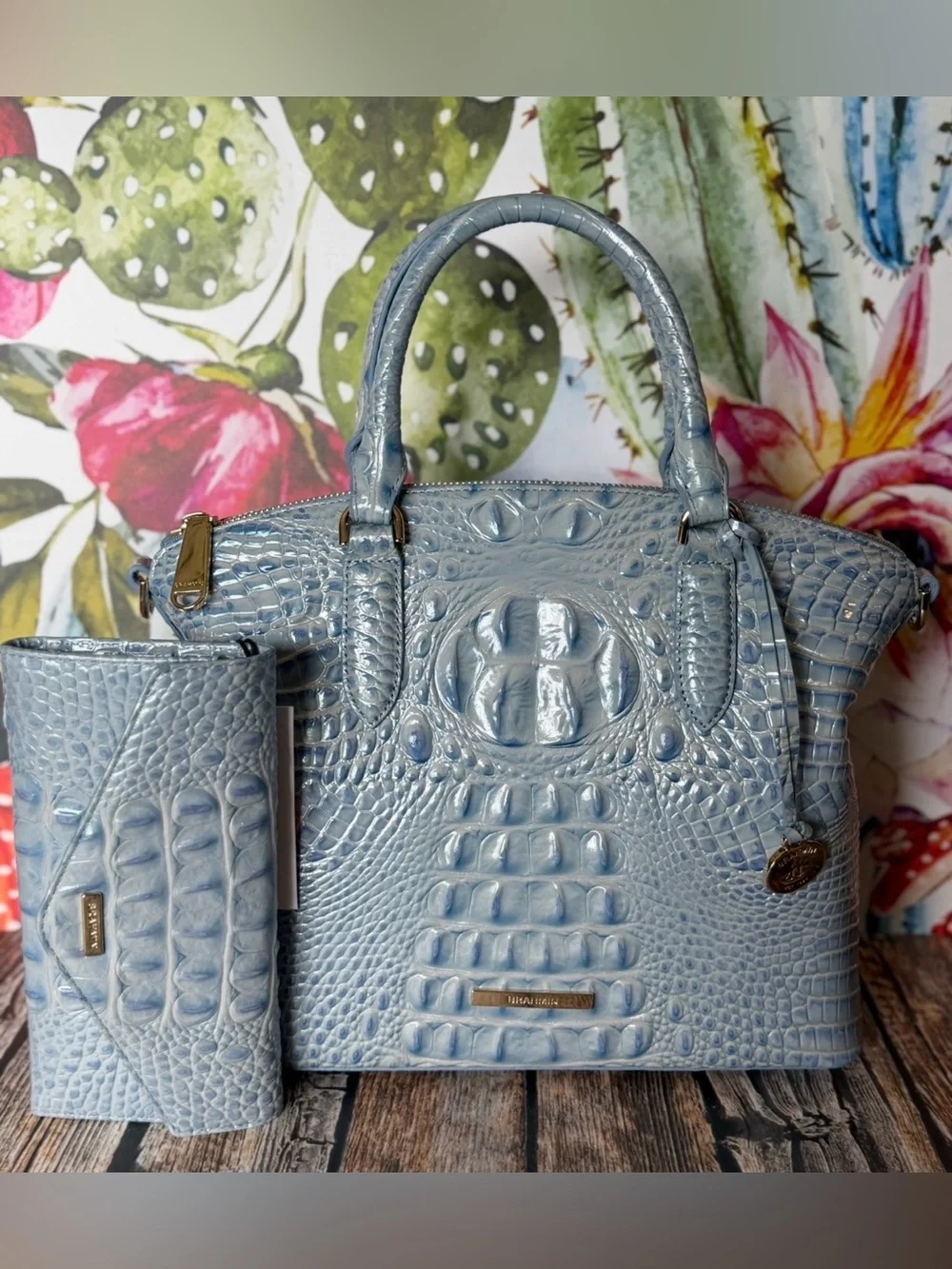Brahmin Med Duxbury Heavenly Blue Melbourne And Matching Wallet NWT FIRM $ SET